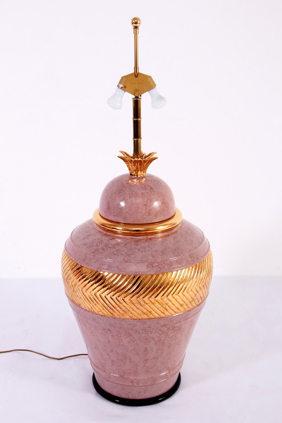 Image 1 of Verye Grote Italiaanse Porseleinen Vloerlamp Met Gouden Detail En Handgemaakt