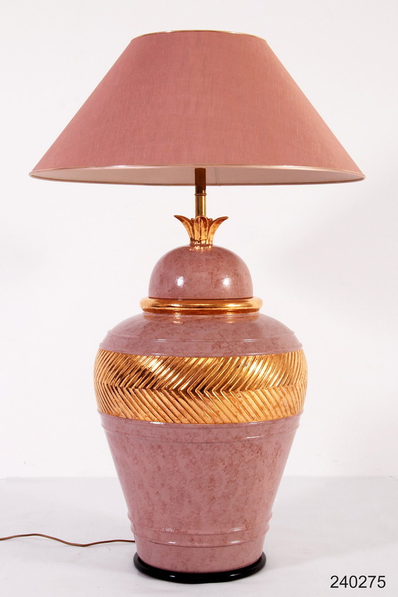 Image 1 of Verye Grote Italiaanse Porseleinen Vloerlamp Met Gouden Detail En Handgemaakt