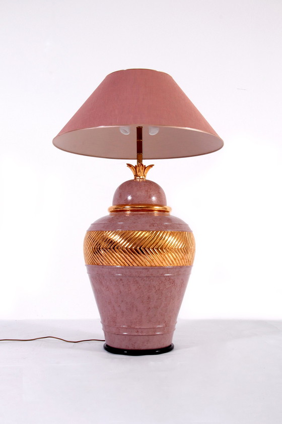 Image 1 of Verye Grote Italiaanse Porseleinen Vloerlamp Met Gouden Detail En Handgemaakt