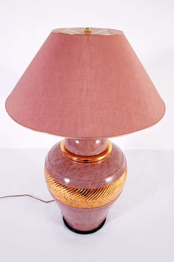 Image 1 of Verye Grote Italiaanse Porseleinen Vloerlamp Met Gouden Detail En Handgemaakt