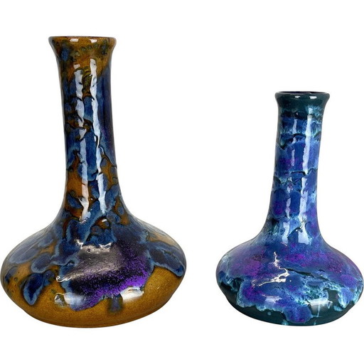 Paar vintage supergeglazuurde keramische vazen voor Marei Ceramics, Duitsland 1970