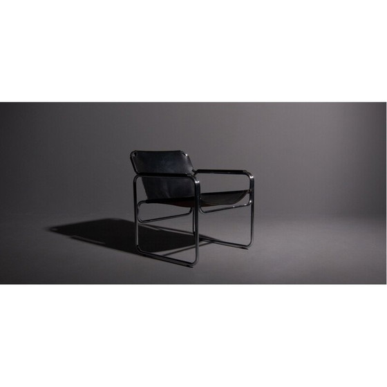 Image 1 of Vintage buisstoel met zitting en armleuningen zwart zadelleer 1960