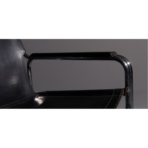 Image 1 of Vintage buisstoel met zitting en armleuningen zwart zadelleer 1960