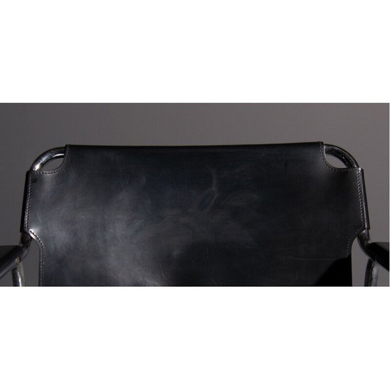 Image 1 of Vintage buisstoel met zitting en armleuningen zwart zadelleer 1960