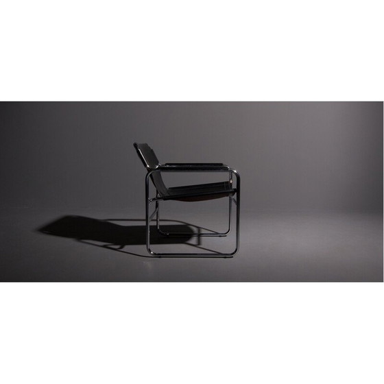 Image 1 of Vintage buisstoel met zitting en armleuningen zwart zadelleer 1960