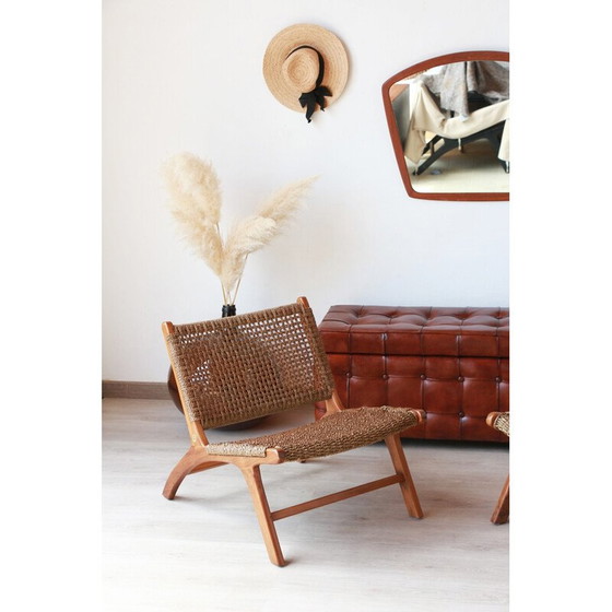 Image 1 of Paar vintage "Los Angeles" fauteuils in teak en waterhyacint van Olivier de Schrijver