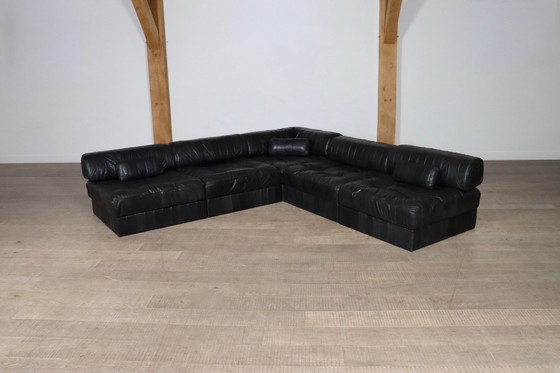 Image 1 of De Sede Ds-88 modulaire sofa in zwart patchworkleer, Zwitserland 1970S