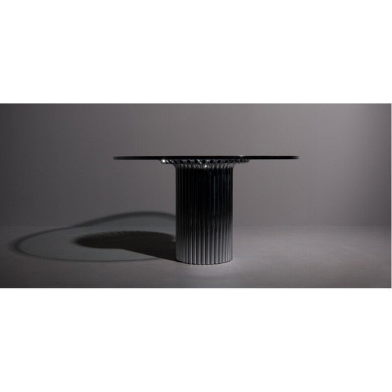 Image 1 of Vintage Hollywood Regency dining table with chrome frame and glass top