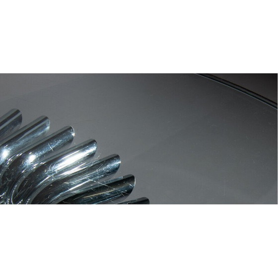 Image 1 of Vintage Hollywood Regency dining table with chrome frame and glass top