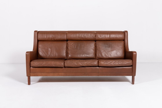 Image 1 of Vintage 1970's Deens Modern Cognac Leren Sofa