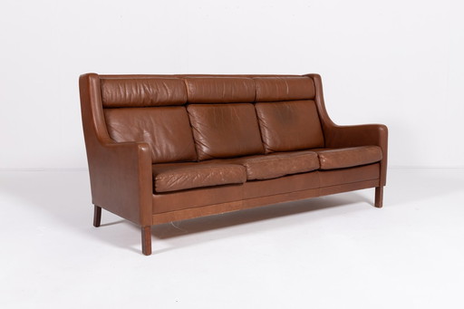 Vintage 1970's Deens Modern Cognac Leren Sofa