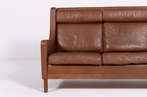 Vintage 1970's Deens Modern Cognac Leren Sofa