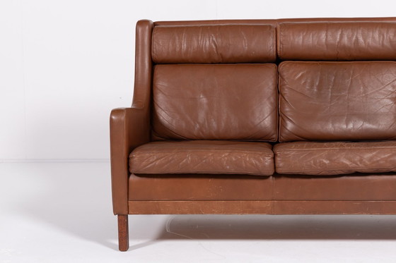 Image 1 of Vintage 1970's Deens Modern Cognac Leren Sofa