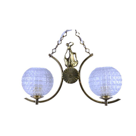 Image 1 of Vintage art deco hanger van messing en glas, 1920