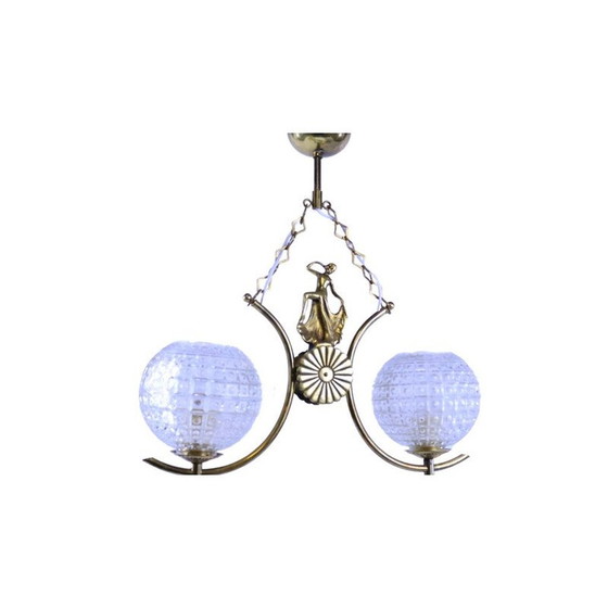 Image 1 of Vintage art deco hanger van messing en glas, 1920