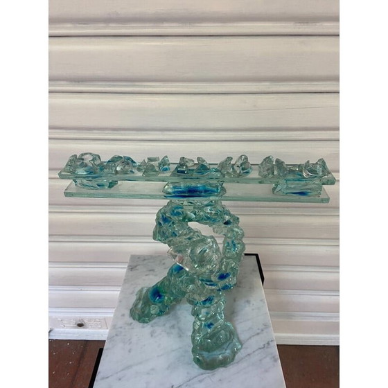 Image 1 of Vintage glazen Menora kandelaar door P. Jacob, 2000