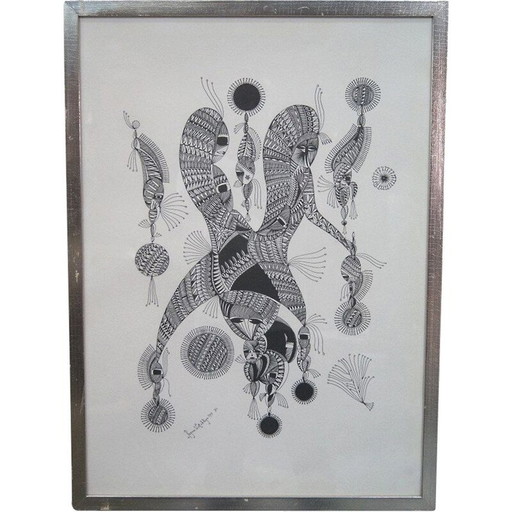 Litho vintage surréaliste de Ragnar Wollschläger, 1973