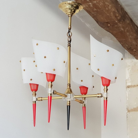 Image 1 of Vintage hanglamp van messing en kunststof 1950