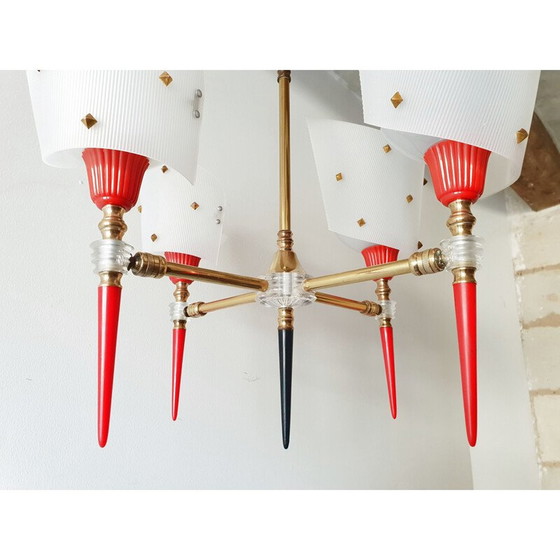 Image 1 of Vintage hanglamp van messing en kunststof 1950