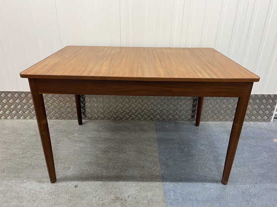 Image 1 of Vintage Mid Century Uitschuifbare Eettafel Teak Hout