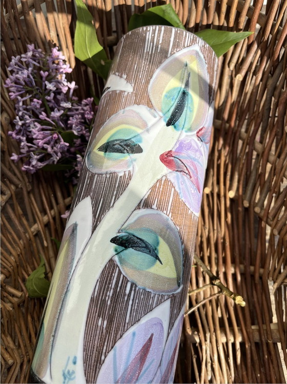 Image 1 of Vaas Nila Zweden, Geitenmotief, Handgemaakt, Vintage, Kunst Aardewerk, 1970S