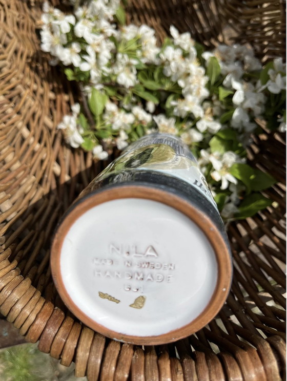 Image 1 of Vaas Nila Zweden, Geitenmotief, Handgemaakt, Vintage, Kunst Aardewerk, 1970S