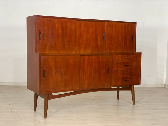 Image 1 of Deense teakhouten highboard kast woonkamer vintage