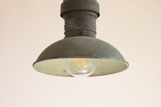 Image 1 of Industriële koperen fabrieks hanglampen, 1930S, set van 3