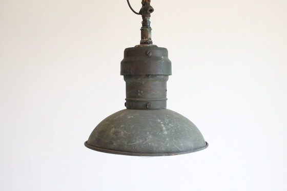 Image 1 of Industriële koperen fabrieks hanglampen, 1930S, set van 3