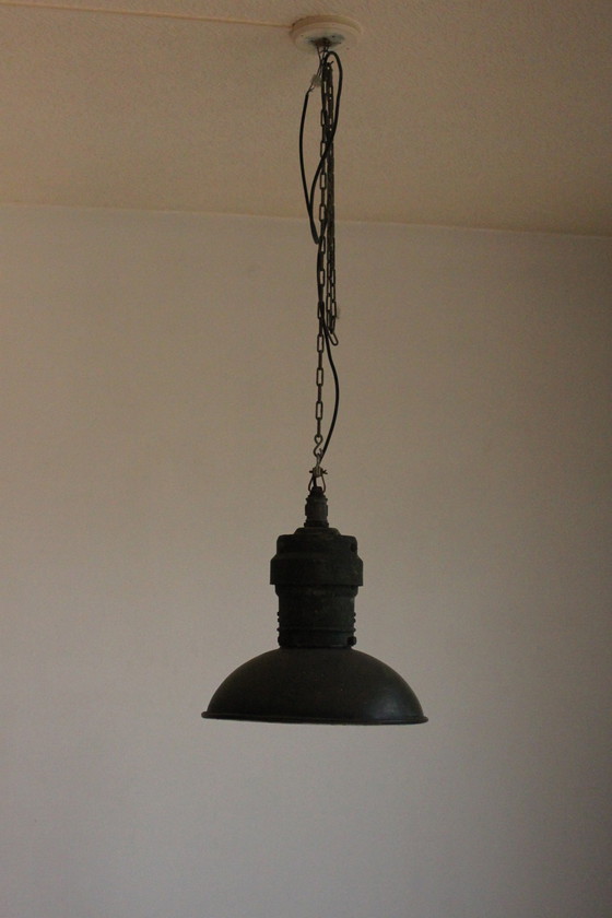 Image 1 of Industriële koperen fabrieks hanglampen, 1930S, set van 3