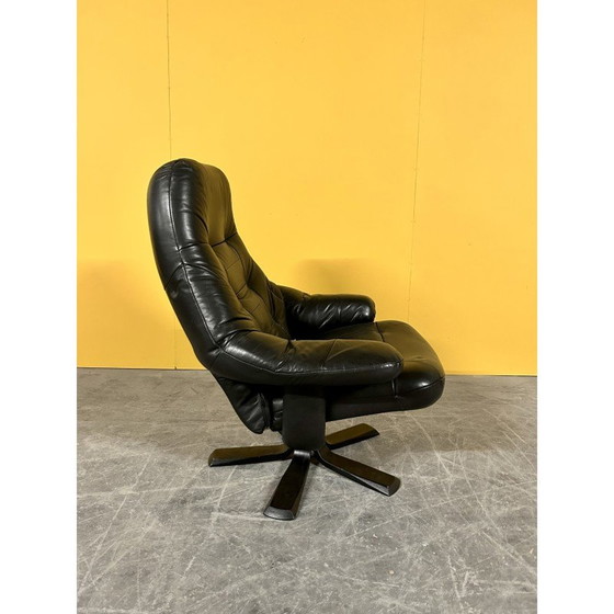 Image 1 of Scandinavische vintage metalen en lederen draaistoel, 1970