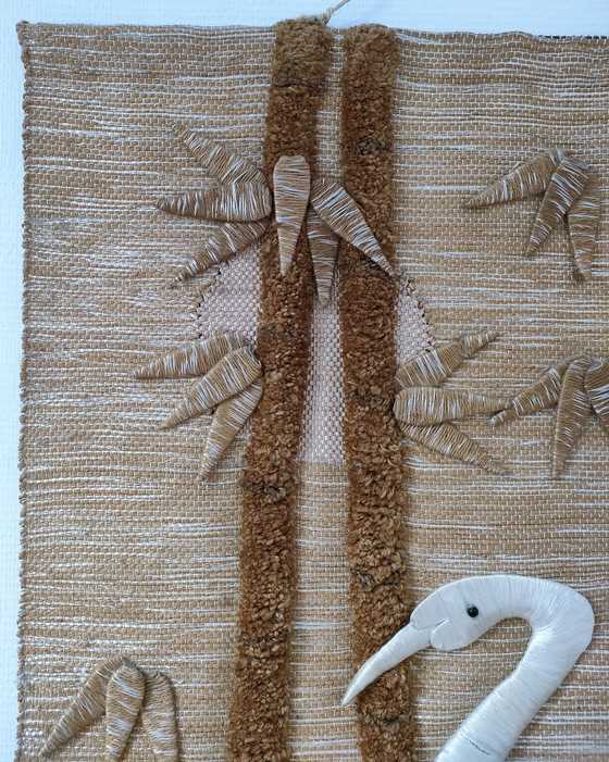 Image 1 of Jute wandkleed 70's vogel en gebladerte ontwerp