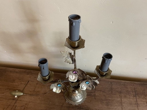 Frivole Schemerlamp Tafellamp Met Bloemen En Kralen Messing Frans