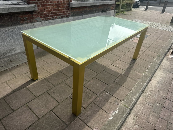 Image 1 of Aluminium Tafel Onderstel Met Glazen Blad