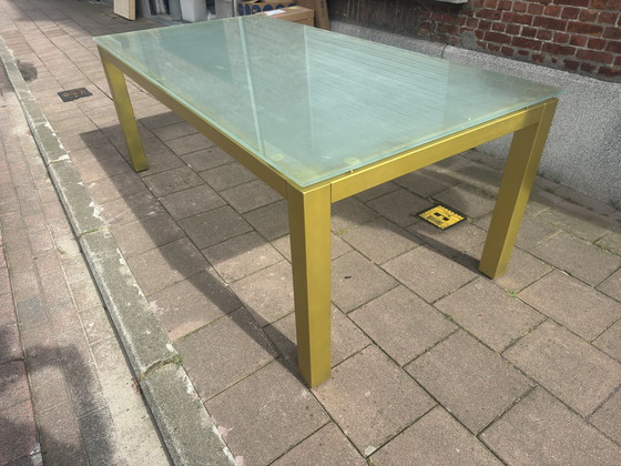 Image 1 of Aluminium Tafel Onderstel Met Glazen Blad