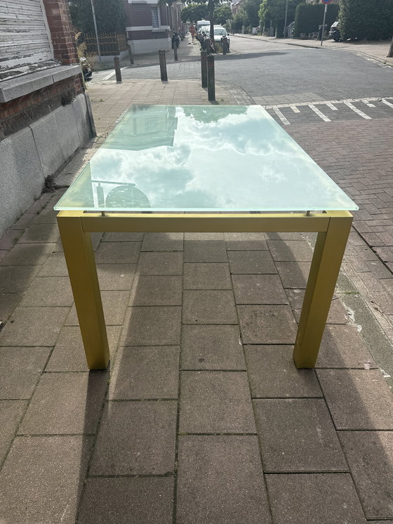 Image 1 of Aluminium Tafel Onderstel Met Glazen Blad