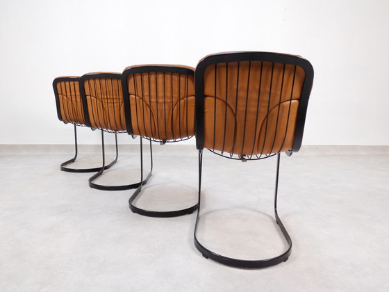 Image 1 of Willy Rizzo chairs black and cognac leather for Cidue Italia