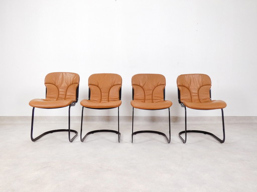 Willy Rizzo chairs black and cognac leather for Cidue Italia