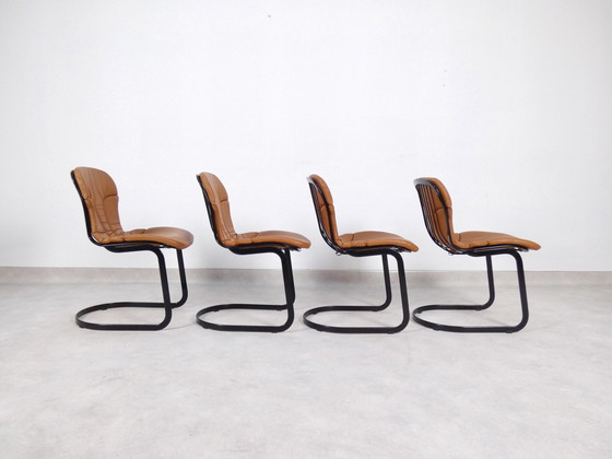 Image 1 of Willy Rizzo chairs black and cognac leather for Cidue Italia