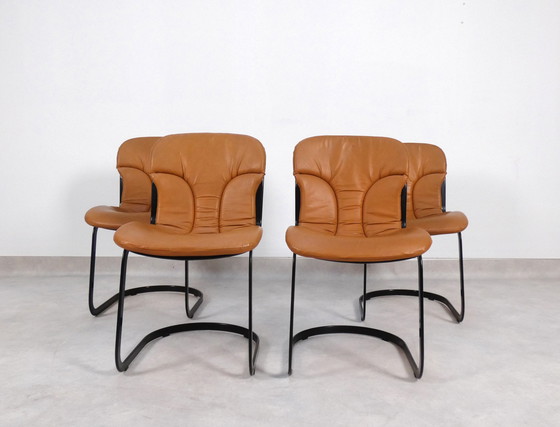 Image 1 of Willy Rizzo chairs black and cognac leather for Cidue Italia