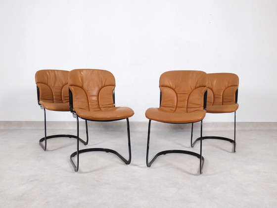 Image 1 of Willy Rizzo chairs black and cognac leather for Cidue Italia