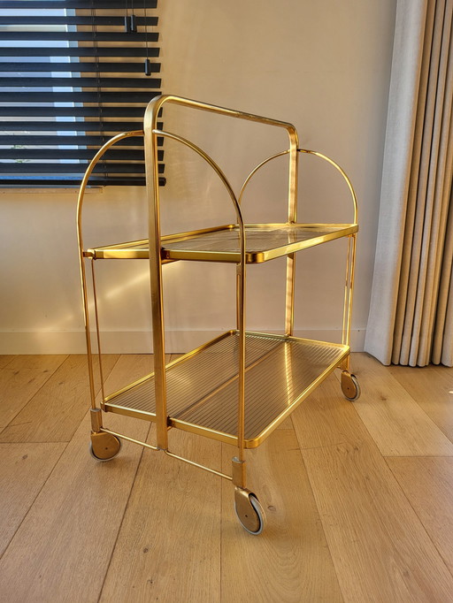 Vintage Serveerwagen Of Trolley, Brass, Metaal En Kunststof, Opvouwbaar, Jaren 60