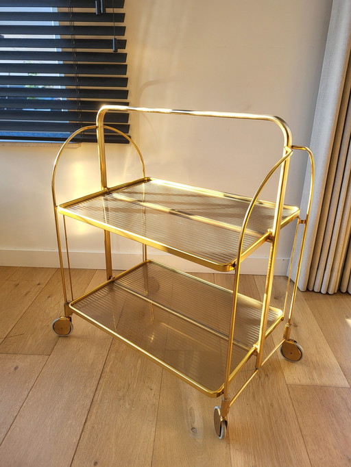 Vintage Serveerwagen Of Trolley, Brass, Metaal En Kunststof, Opvouwbaar, Jaren 60