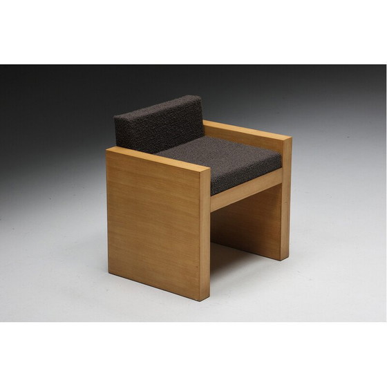 Image 1 of Vintage lounge stoel in massief hout en donkergrijze stof, jaren 1980