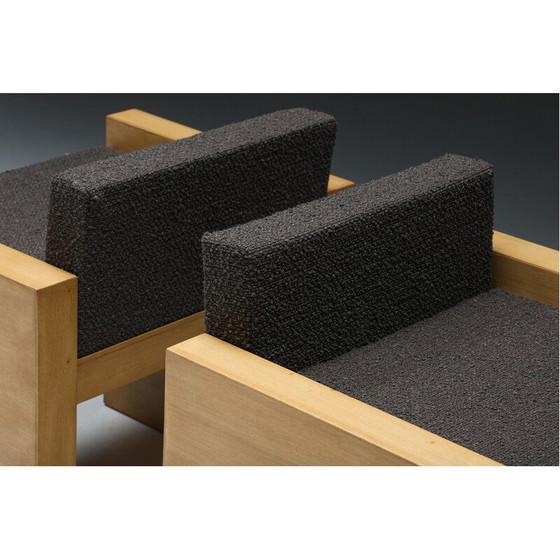 Image 1 of Vintage lounge stoel in massief hout en donkergrijze stof, jaren 1980