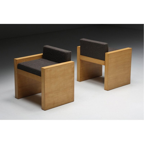 Image 1 of Vintage lounge stoel in massief hout en donkergrijze stof, jaren 1980