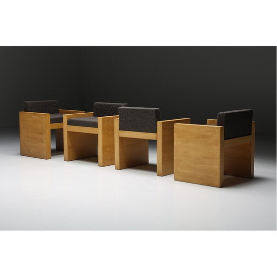 Image 1 of Vintage lounge stoel in massief hout en donkergrijze stof, jaren 1980