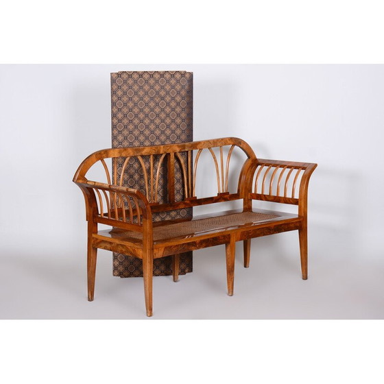 Image 1 of Vintage Biedermeier bank van walnoot en rotan met bekleding, Oostenrijk 1820