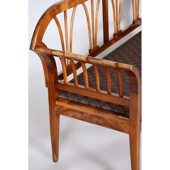 Image 1 of Vintage Biedermeier bank van walnoot en rotan met bekleding, Oostenrijk 1820