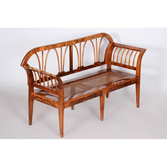 Image 1 of Vintage Biedermeier bank van walnoot en rotan met bekleding, Oostenrijk 1820